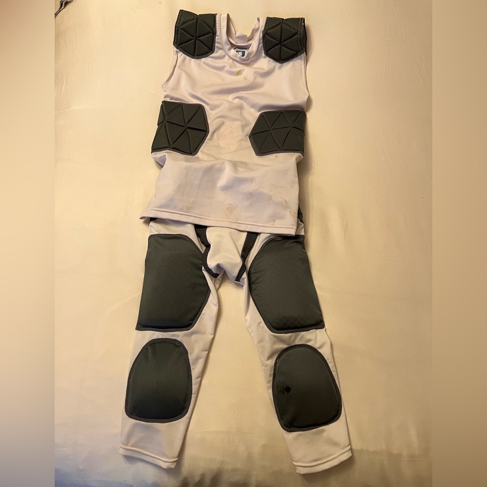 Champro Youth Football padded shirt and pants size small white/grey